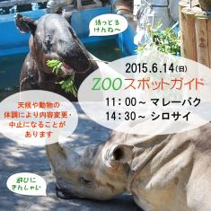 2015年6月14日(日)のスポットガイドは11：00～マレーバク ，14：30～シロサイ